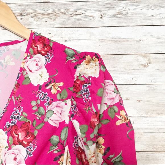 Valencia & Vine Floral Wrap Blouse Pink Puff Sleeve Preppy Twee Romantic Size M - Picture 3 of 12